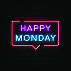 Happy monday  neon signs vector. Design template neon style