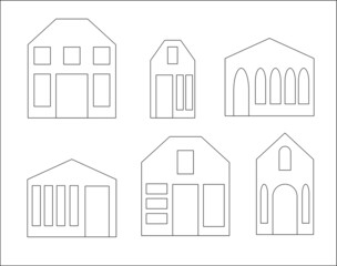 A set of black and white houses. circuits. Vector illustration