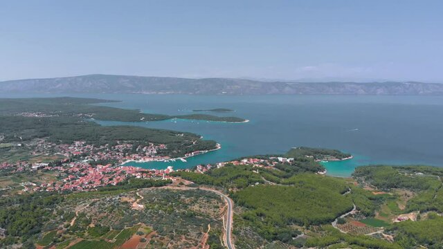 Tourist Coastal Vacation Town on Dalmatia Island in Croatia - Aerial