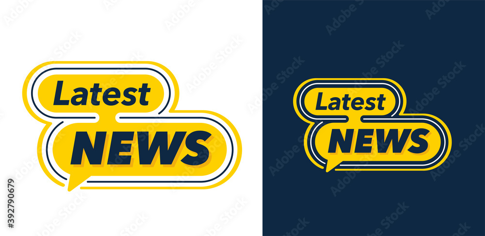 Poster latest news creative button in dialog message yellow frame - isolated vector element for newsmaker m