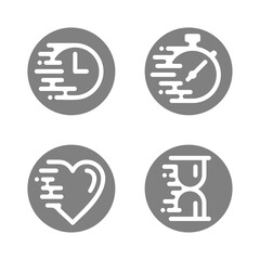 Deadline icon and quick lead times icons set -  stopwatch, clock, heart and sandwatch symbols with creative speed lines (traces) - vector collection
