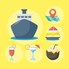 ship cruise and flat style set icon