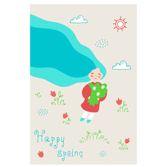 Vector illustration - funny girl on a background of forest glade.