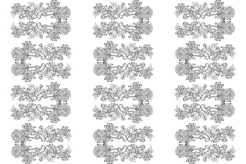 Stylish white vintage floral kalamkari ornament pattern on black background. Vector surface design for fabric, apparel textile, book, interior, wallpaper, phone case. Monochrome