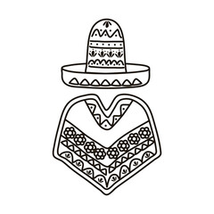 mexican hat and poncho culture line style icon