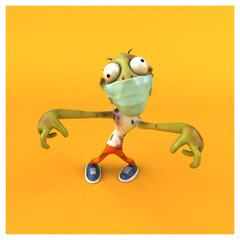 Fun 3D cartoon Zombie with a mask
