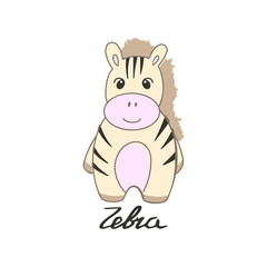 Vector color children's illustration with zebra, poster, printable. Cute baby animals on a white background.
