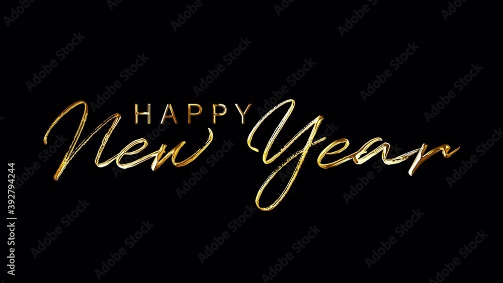 Poster happy new year golden handwriting text with light effect isolated with alpha channel quicktime prore