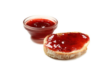 Bread with strawberry jam isolated on white background
