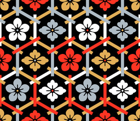 Japanese Cherry Blossom Hexagon Vector Seamless Pattern