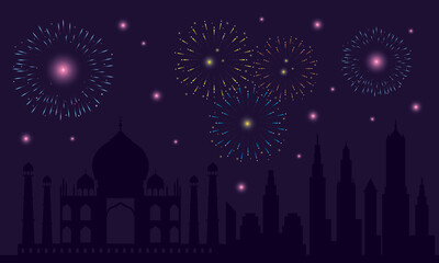 Fototapeta na wymiar fireworks splash lights in sky night of indian city