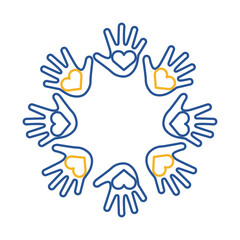 down syndrome hands with hearts around line style icon