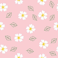 Seamless background with wild flowers pattern, pink color