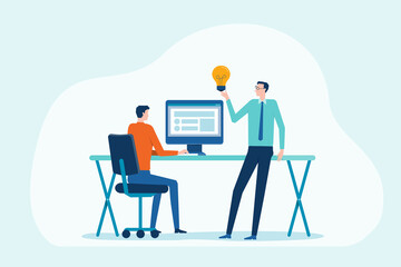 Fototapeta premium flat illustration group business team meeting and brainstorming for working concept with cartoon character design 