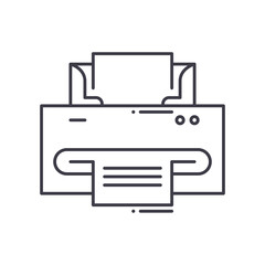 Printer icon, linear isolated illustration, thin line vector, web design sign, outline concept symbol with editable stroke on white background.