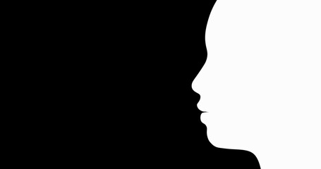 Frauenkopf, komplett in weiß. Hintergrund schwarz