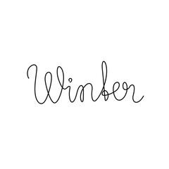 Winter handwritten lettering, continuous line drawing, posters, print, single line on a white background, isolated vector illustration.