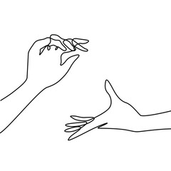 Obraz premium Beautiful woman hands сontinuous line drawing, isolated vector illustration, small tattoo, print and logo design, single line on a white background. 