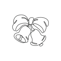 Christmas bells сontinuous line drawing, happy new year, isolated vector illustration, print and logo design, single line on a white background. .