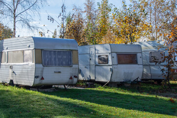 Abandoned camping, autumn caravans - poland Baltic Sea