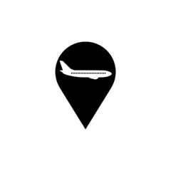 Air travel icon. Travel logo. Pin Airplane logo isolated on white background