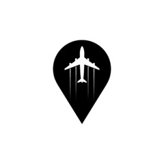 Air travel icon. Travel logo. Pin Airplane logo isolated on white background