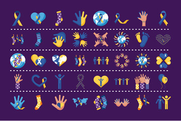 bundle of fourty down syndrome set icons © Gstudio