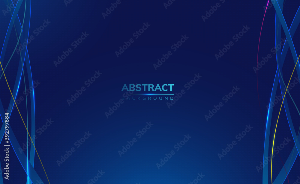 Wall mural modern 3d blue science technology abstract background with 3d ribbons and roots with shiny edges - Wall murals
