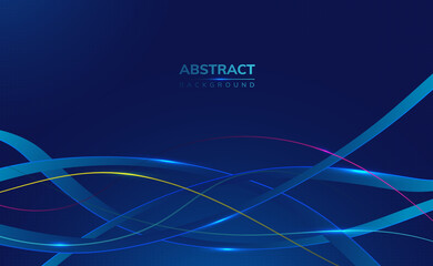 Modern 3d blue science technology abstract background with 3d ribbons and roots with shiny edges