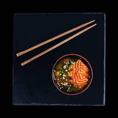 Japanese Cuisine - Miso Soup with Salmon, Seaweed and Tofu Cheese