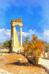 Fototapeta na wymiar View on ancient architechture ruins colorful painting looks like picture