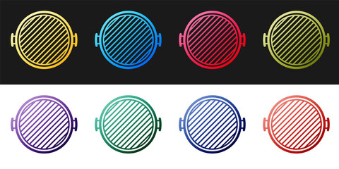 Set Barbecue grill icon isolated on black and white background. Top view of BBQ grill. Vector.