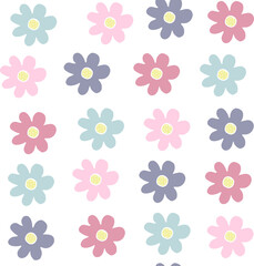 Seamless vector pattern with flowers. Background of simple flowers. Pastel color. Simple graphics. Doodle. Hand drawn