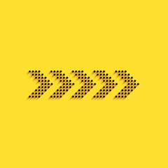 Black Dots arrow icon isolated on yellow background. Long shadow style. Vector.