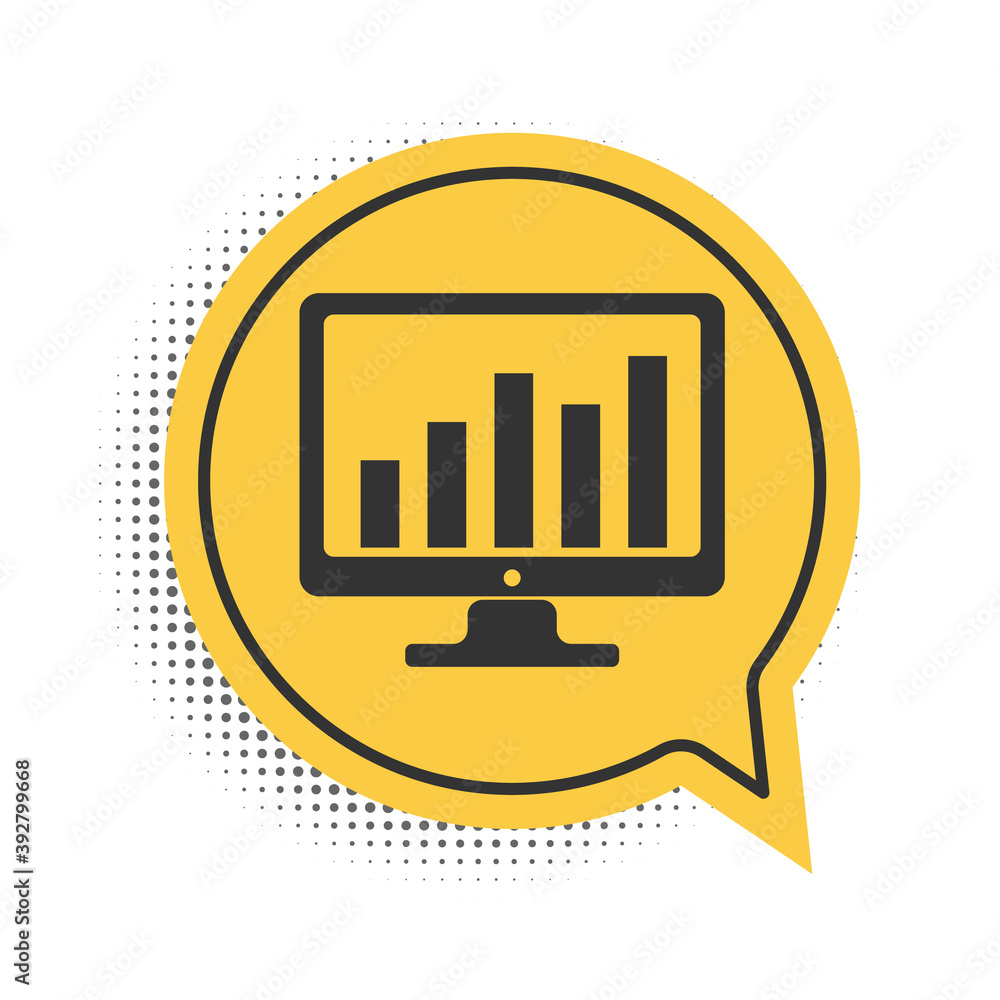Poster black computer screen with financial charts and graphs icon isolated on white background. chart bars
