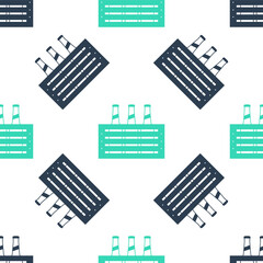 Green Pack of beer bottles icon isolated seamless pattern on white background. Wooden box and beer bottles. Case crate beer box sign. Vector.