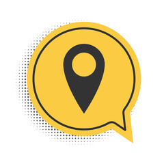 Obraz premium Black Location icon isolated on white background. Pointer symbol. Navigation map, gps, direction, place, compass, contact, search concept. Yellow speech bubble symbol. Vector.