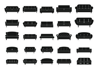 Sofa black simple icons set.