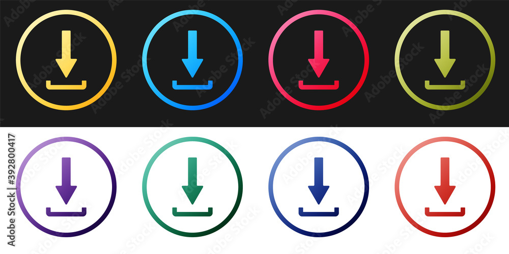 Poster set download icon isolated on black and white background. upload button. load symbol. arrow point to