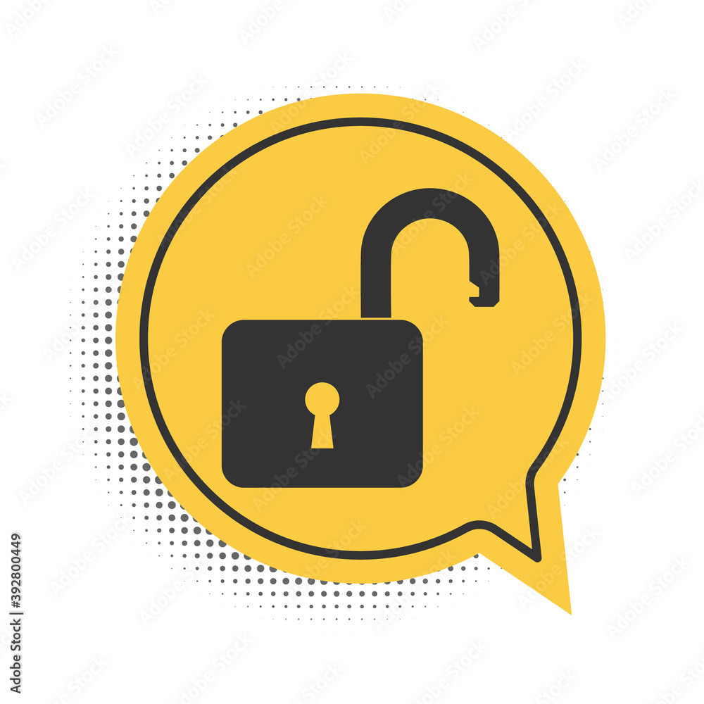 Poster black open padlock icon isolated on white background. opened lock sign. cyber security concept. digi