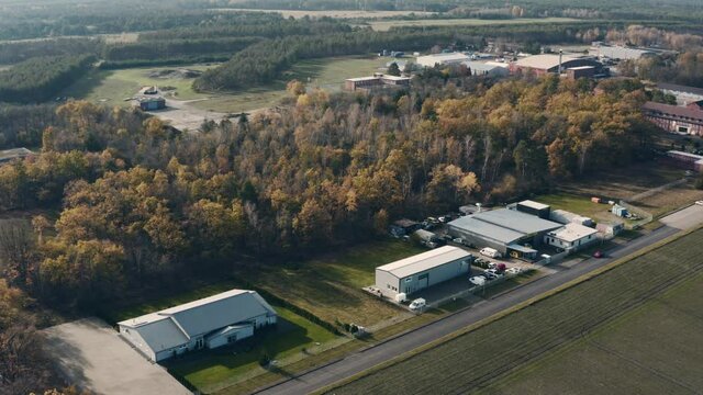 Aerial view of a new industrial park under development on the site of a former barracks in northern Germany
