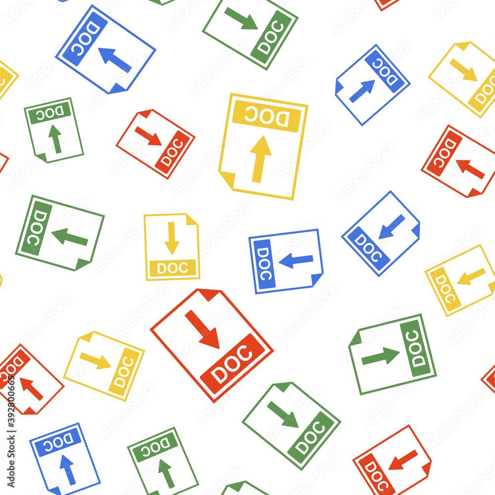 Poster color doc file document icon. download doc button icon isolated seamless pattern on white background