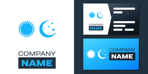 Logotype Sun and moon icon isolated on white background. Weather daytime and night. Logo design template element. Vector.
