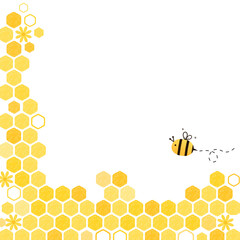Bee cartoon and honeycomb on white background vector illustration.