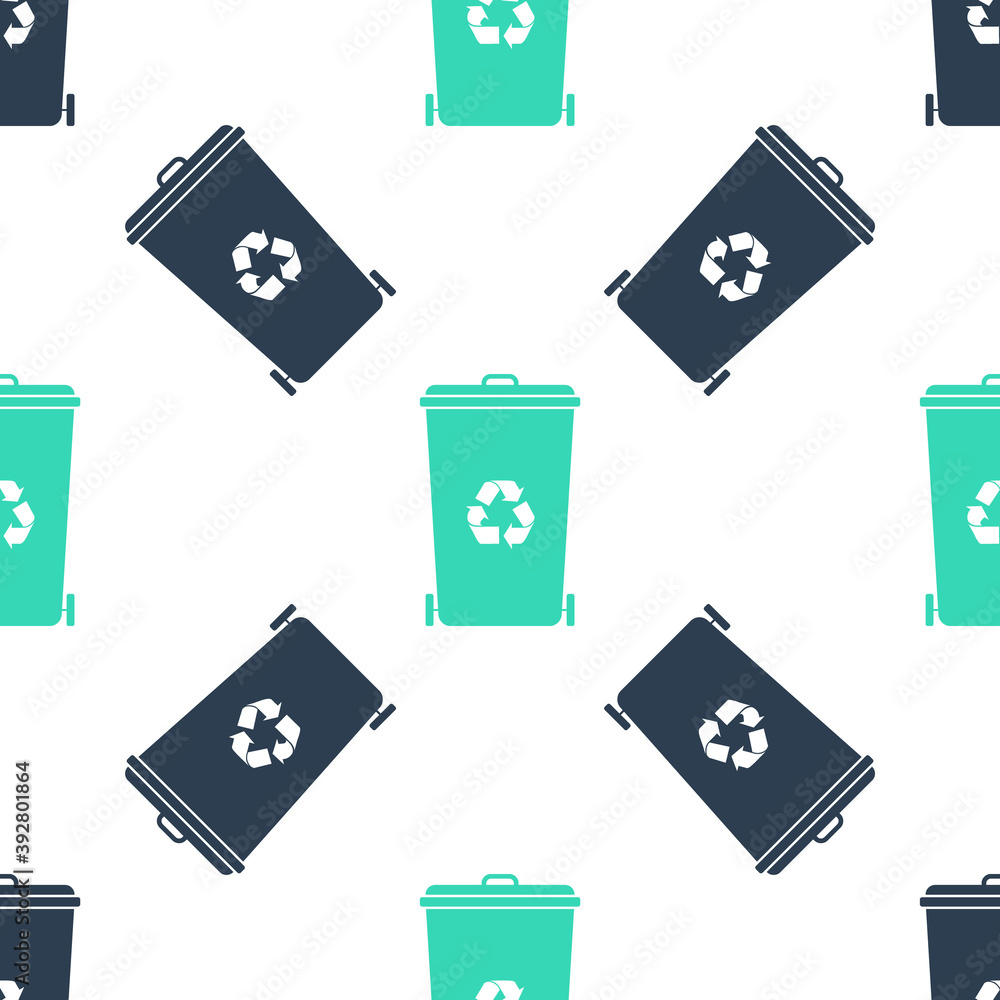 Poster green recycle bin with recycle symbol icon isolated seamless pattern on white background. trash can 