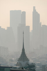 Problem air pollution at hazardous levels with PM 2.5 dust, smog or haze, low visibility in Bangkok city ,Thailand.