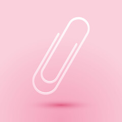 Paper cut Paper clip icon isolated on pink background. Paper art style. Vector.