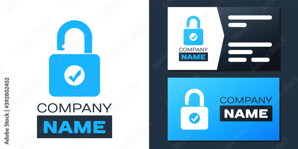 Poster logotype open padlock icon isolated on white background. opened lock sign. cyber security concept. d