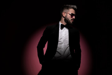 Fototapeta premium handsome businessman wearing sunglasses and a nice tuxedo