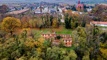 Ruiny pałacu w Łubowicach, jednopiętrowego, barokowego, zbudowanego w 1786 r., gruntownie przebudowanego w stylu neogotyckim około 1860 r., zniszczonego w 1945 r.